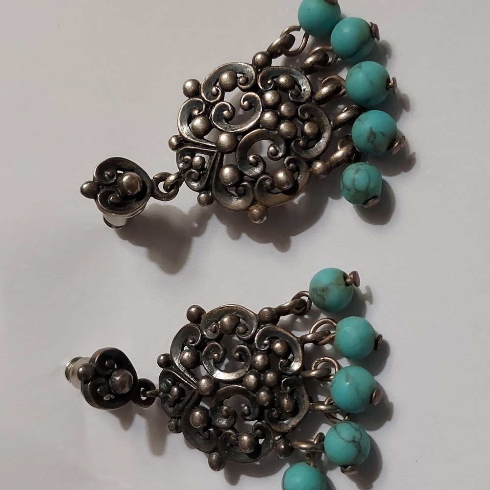.925 Sterling Silver And Turquoise Earrings